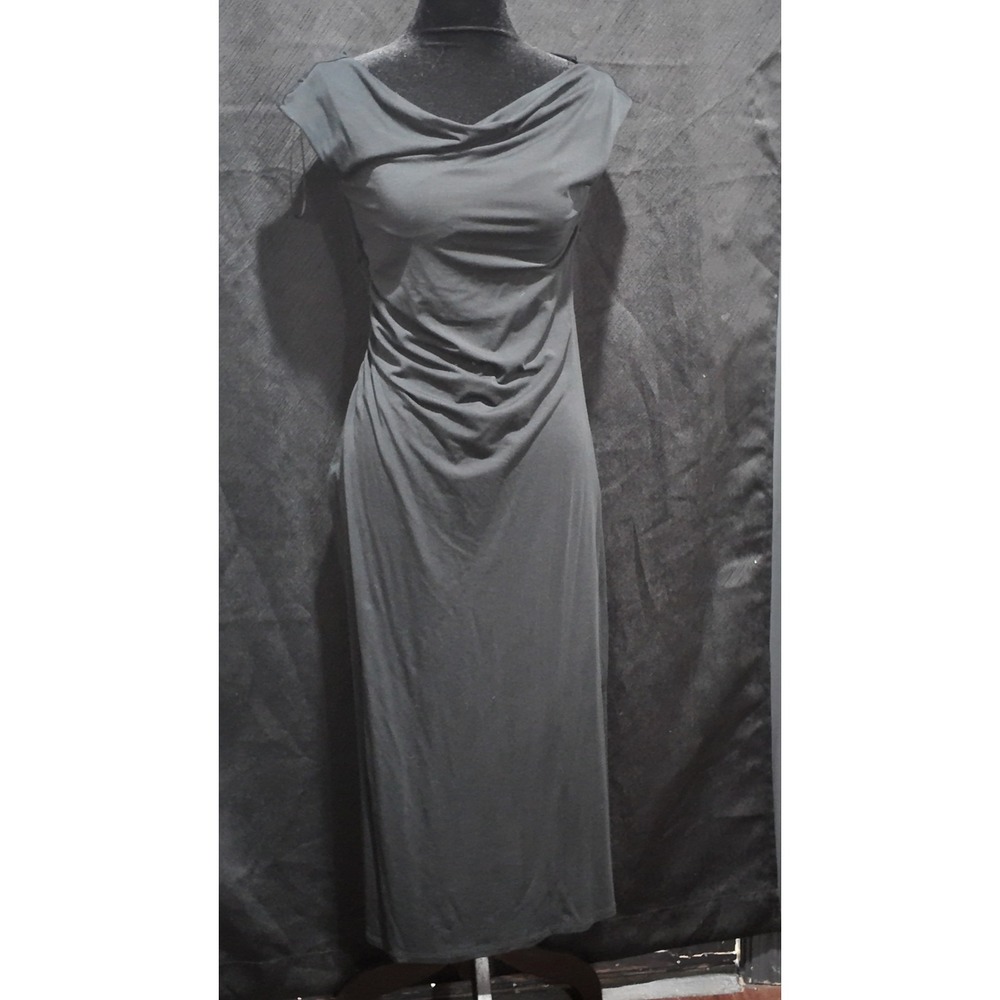 A New Day Black Drape Neck Maxi Dress Side Ruched Short Sleeve Small NWT